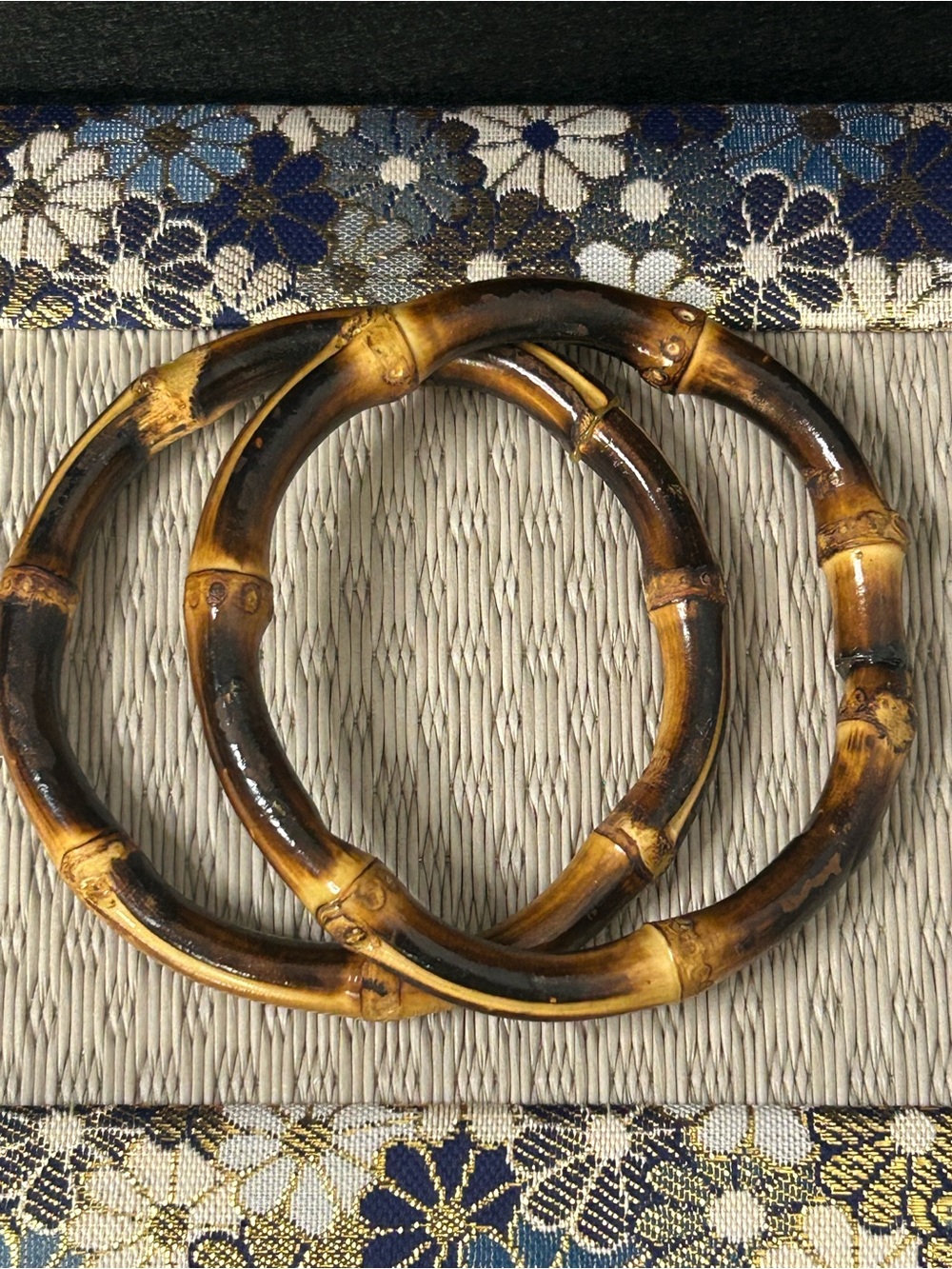 Pair of Vintage Handmade Natural Tone Bamboo Bangle Bracelets
